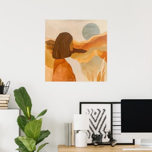 Golden Horizons - Abstrakte Wüstenfrau Poster (Heimbüro)