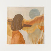 Golden Horizons - Abstrakte Wüstenfrau Wandteppich (Vorderseite)