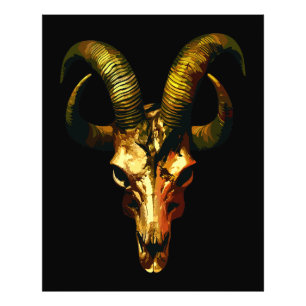 Golden Horned Skull - Dunkle Kunst Fotodruck