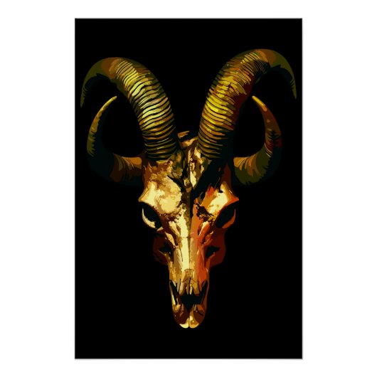 Golden Horned Skull - Dunkle Kunst Poster (Vorderseite)
