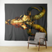 Golden Horned Skull - Dunkle Kunst Wandteppich (Beispiel (Horizontal))