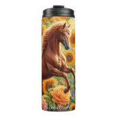 Golden Horse Sunflower Rose Field Thermosbecher (Vorderseite)