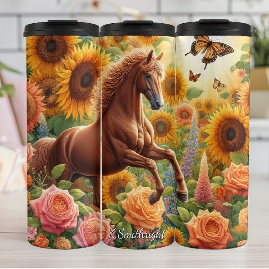 Golden Horse Sunflower Rose Field Thermosbecher