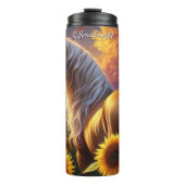Golden Horse Sunflower Sunset Field Thermosbecher (Vorderseite)
