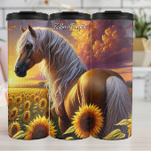 Golden Horse Sunflower Sunset Field Thermosbecher