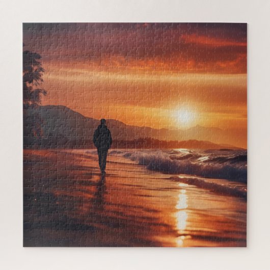 Golden Hour Beach Walking Man Puzzle (Vertikal)
