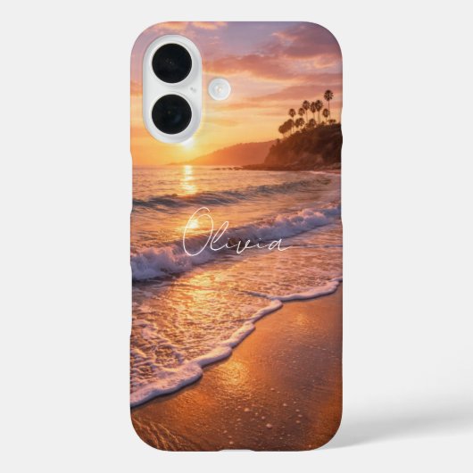 Golden Hour Beach Waves Photo Monogram iPhone Case (Rückseite)