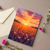 Golden Hour Blume Field Watercolor Sonnenset Card