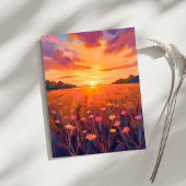 Golden Hour Blume Field Watercolor Sonnenset Card