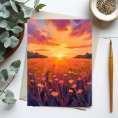 Golden Hour Blume Field Watercolor Sonnenset Card