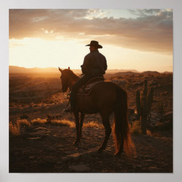 Golden Hour Desert Print - Peaceful Lone Rider  Poster