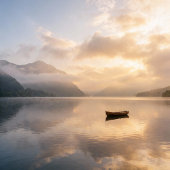 Golden Hour Mist & Boat Scenery, 15 oz Zweifarbige Tasse