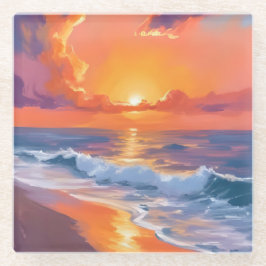 Golden Hour Orange Sunset Beach Malerei Art Glasuntersetzer