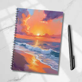 Golden Hour Orange Sunset Beach Ocean Painting Notizblock