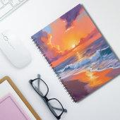 Golden Hour Orange Sunset Beach Ocean Painting Notizblock