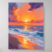 Golden Hour Orange Sunset Beach Ozeanmalerei Poster (Vorne)
