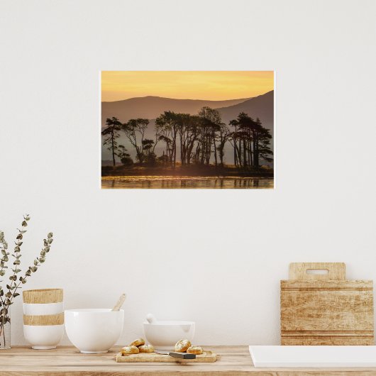 Golden Hour Reflections with Silhouetted Trees Poster (Küche)