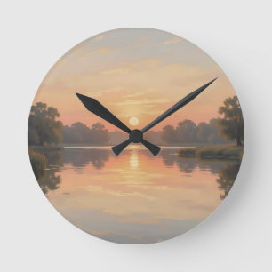Golden Hour See Reflexion Impressionist Runde Wanduhr