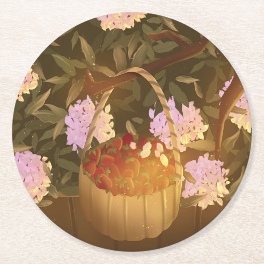 Golden Hour Strawberry Basket Runder Pappuntersetzer (Vorderseite)