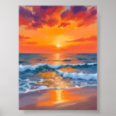 Golden Hour Sunset Ocean Beach Painting Poster (Vorne)