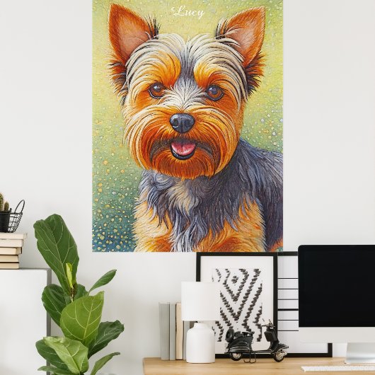Golden Hued Yorkshire Terrier Radiant Dog Portrait Poster (Heimbüro)