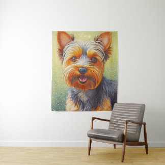 Golden Hued Yorkshire Terrier Radiant Dog Portrait Wandteppich