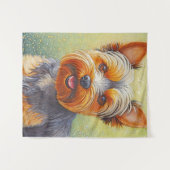 Golden Hued Yorkshire Terrier Radiant Dog Portrait Wandteppich (Vorderseite (Horizontal))