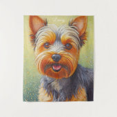 Golden Hued Yorkshire Terrier Radiant Dog Portrait Wandteppich (Vorderseite)