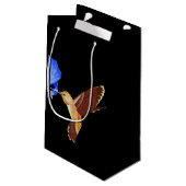 Golden Hummingbird und Blauer Hibiskus Kleine Geschenktüte (Rückseite Schrägansicht)