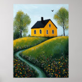 Golden Hütte Retreat - Naïf Gemütliches Land Art Poster (Vorne)
