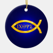 Golden Ichthys | Christlicher Fisch Keramik Ornament (Vorne)