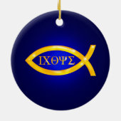 Golden Ichthys | Christlicher Fisch Keramik Ornament (Hinten)