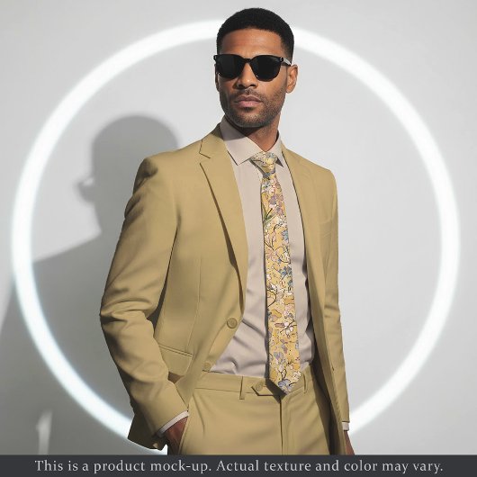 Golden Impressionist Floral Necktie Krawatte