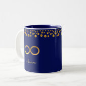 Golden Infinity Symbol & Confetti auf Navy Blue Zweifarbige Tasse (Vorderseite Links)
