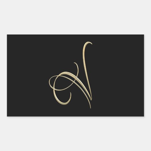 Golden Initial V Monogramm Rechteckiger Aufkleber (Vorderseite)