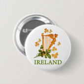 Golden Irish Harp mit goldenen und grünen Kleeblät Button (Vorne & Hinten)