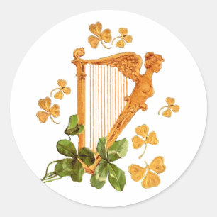 Golden Irish Harp Runder Aufkleber