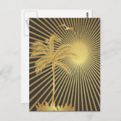 Golden Island Palm Tree and Sun Postcard Postkarte (Vorne/Hinten)
