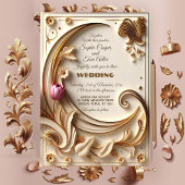 Golden Ivory Baroque Asymmetric Crescent Wedding Einladung