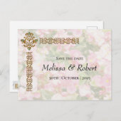 Golden Jeweled Floral Wedding Ankündigungspostkarte (Vorne/Hinten)