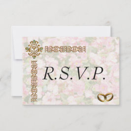 Golden Jeweled Floral Wedding RSVP Karte