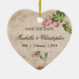 Golden Jeweled Floral Wedding Save the Date Keramik Ornament