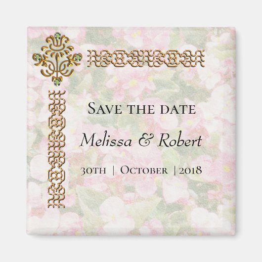 Golden Jeweled Floral Wedding Save the Date Magnet (Vorne)