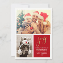 Golden Joy | Zwei Foto Red Christmas Card