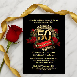 Golden Jubilee Black & Rote Rosen 50 Jahre alt Einladung