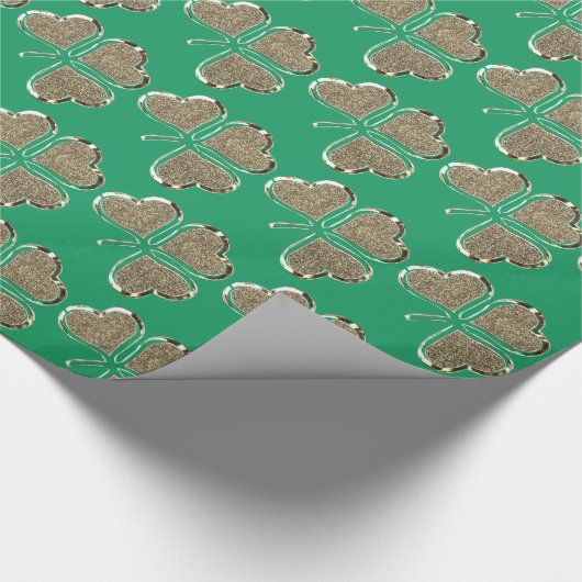 Golden Kleeblatt Clover Pattern Irland Green Geschenkpapier (Ecke)