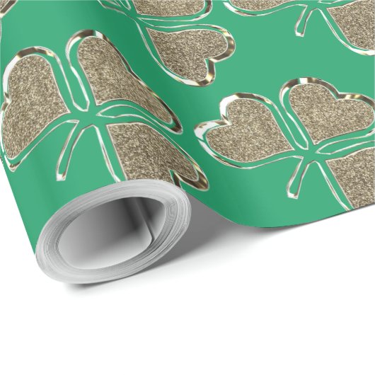 Golden Kleeblatt Clover Pattern Irland Green Geschenkpapier (Rolleneckpunkt)