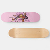Golden Koi Carp und rosa Blüten Skateboard (Horizontal)