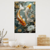 Golden Koi Fish Poster Art Print Wall Art (Küche)