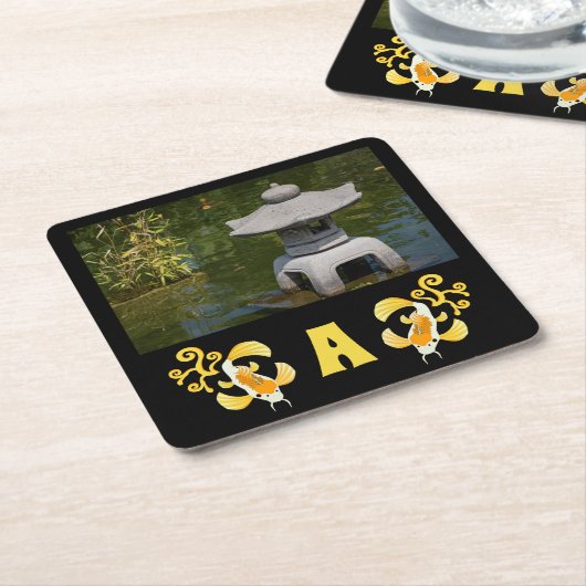 Golden Koi Foto Monogram Rechteckiger Pappuntersetzer (angewinkelt)